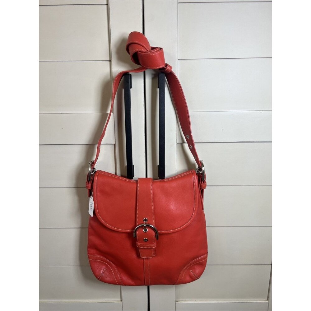 Vintage Coach (2003) Red Coral Soho Shoulder/Crossbody Hobo Flap Purse 9480